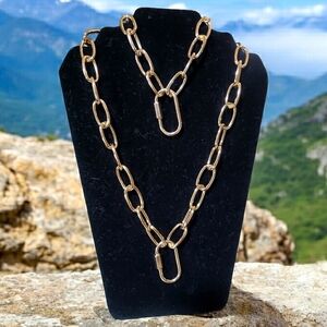 Luxurious Goldtone Necklace Bracelet Set Womens Link Lobster Claw Closure New